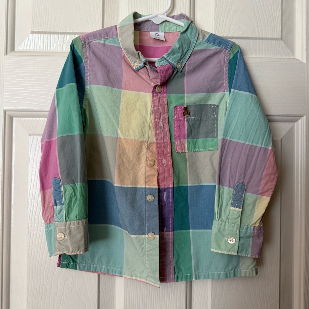 GAP Pink and Green Button Down Shirt Classic Plaid
